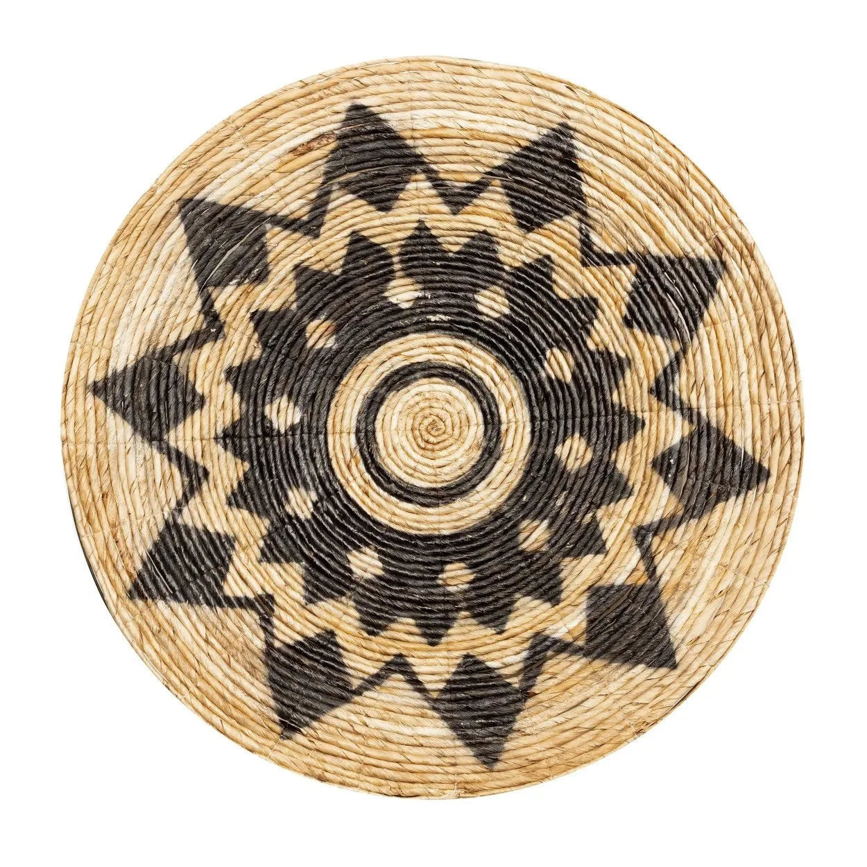Décoration murale ronde en rotin avec motif étoile noire naturel de Ø90 cm