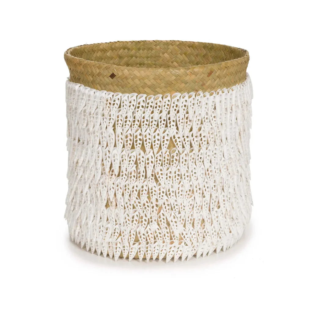 Panier en pandan tressé avec frange en forme de feuille blanche pour Le Panier Pandan #2