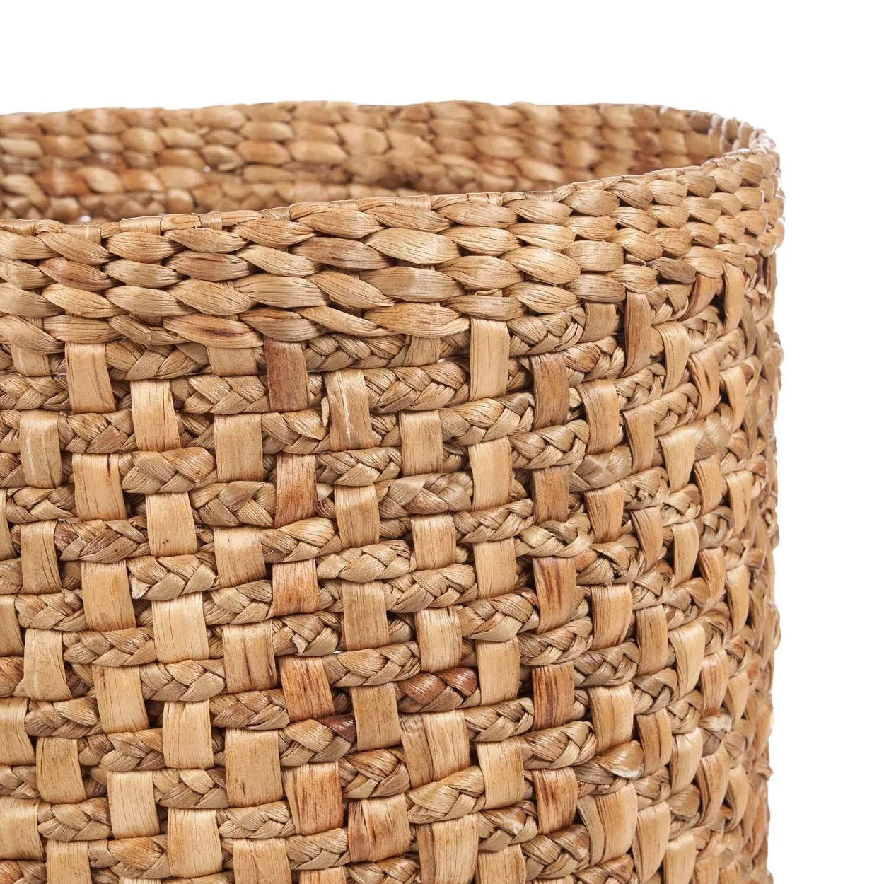 Panier de rangement cylindrique en fibres naturelles tressées couleur naturelle