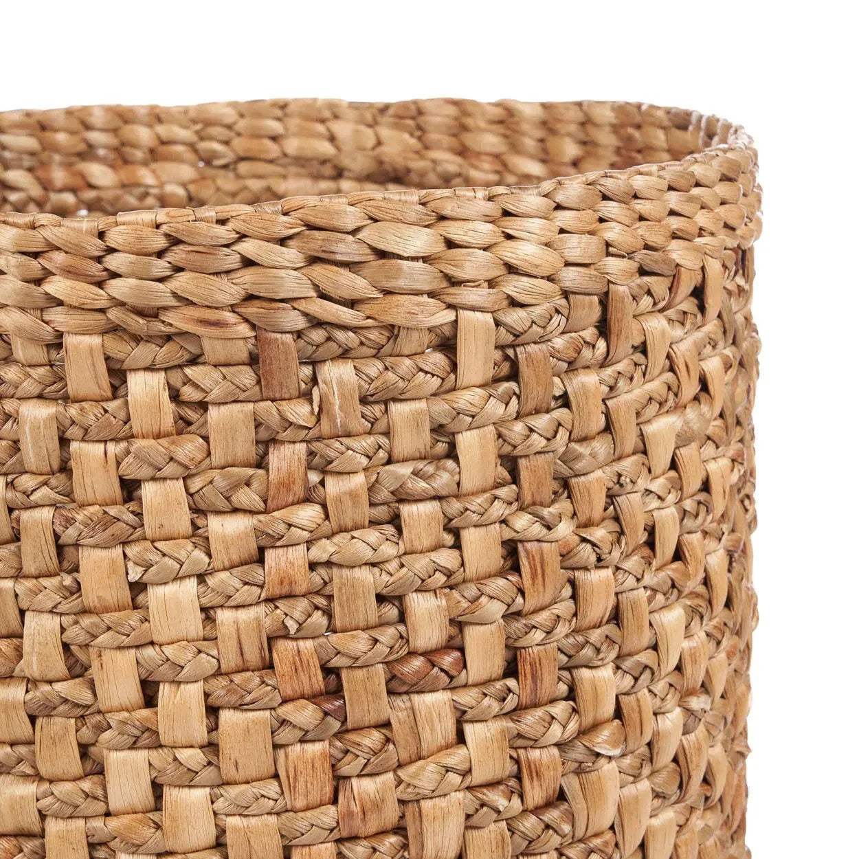 Panier de rangement cylindrique en fibres naturelles tressées couleur naturelle