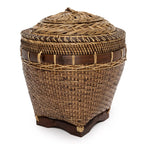 Panier de rangement cylindrique en rotin naturel avec couvercle décoratif H45 cm