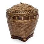 Panier de rangement cylindrique en rotin naturel avec couvercle décoratif – H45 cm