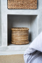 Panier de rangement en fibres naturelles tressées beige ronde de 38 cm diamètre