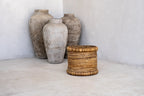 Panier de rangement en fibres naturelles tressées beige cylindrique ronde Ø38 cm