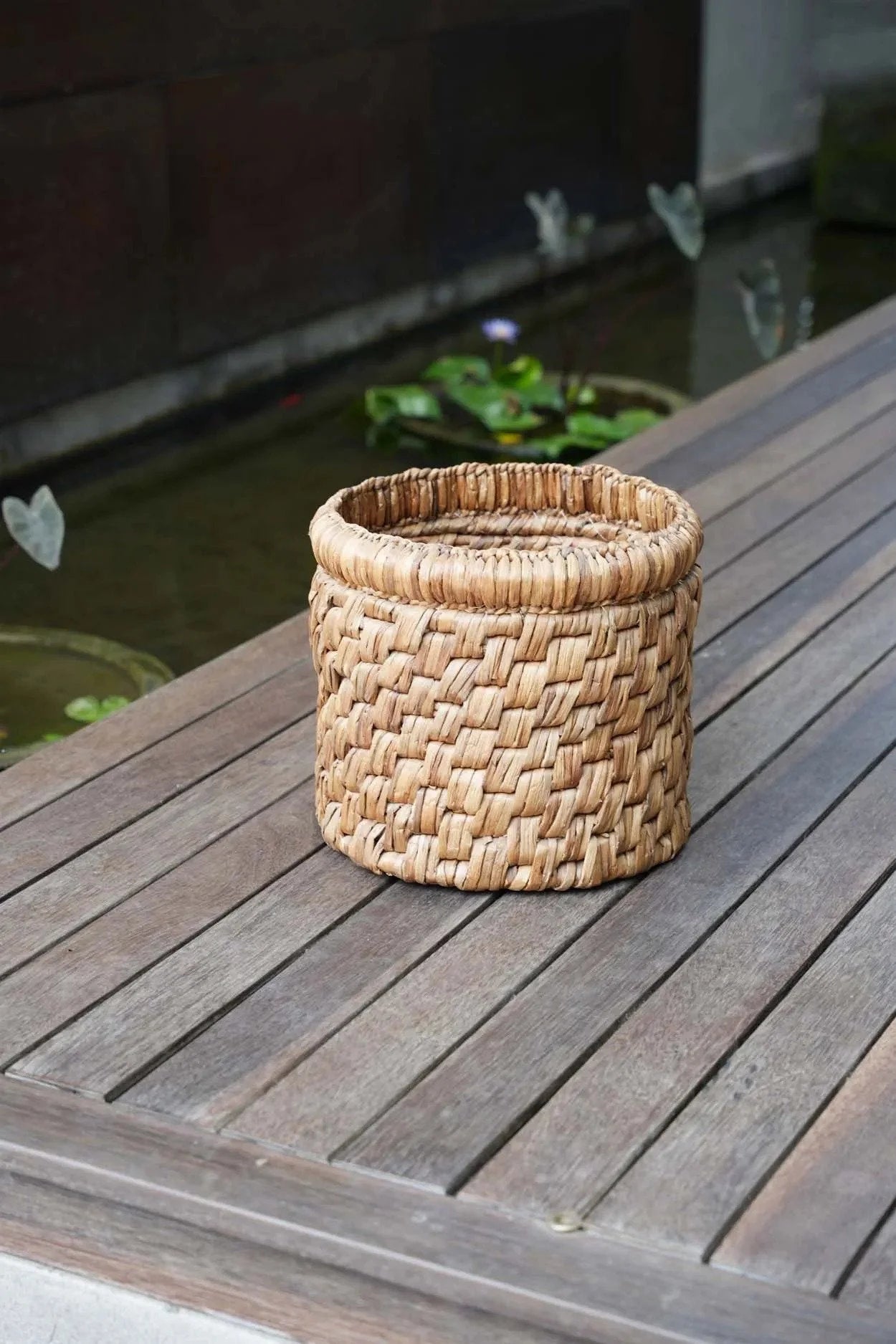 Panier de rangement en jacinthe d’eau tressée cylindrique naturelle Ø34 cm