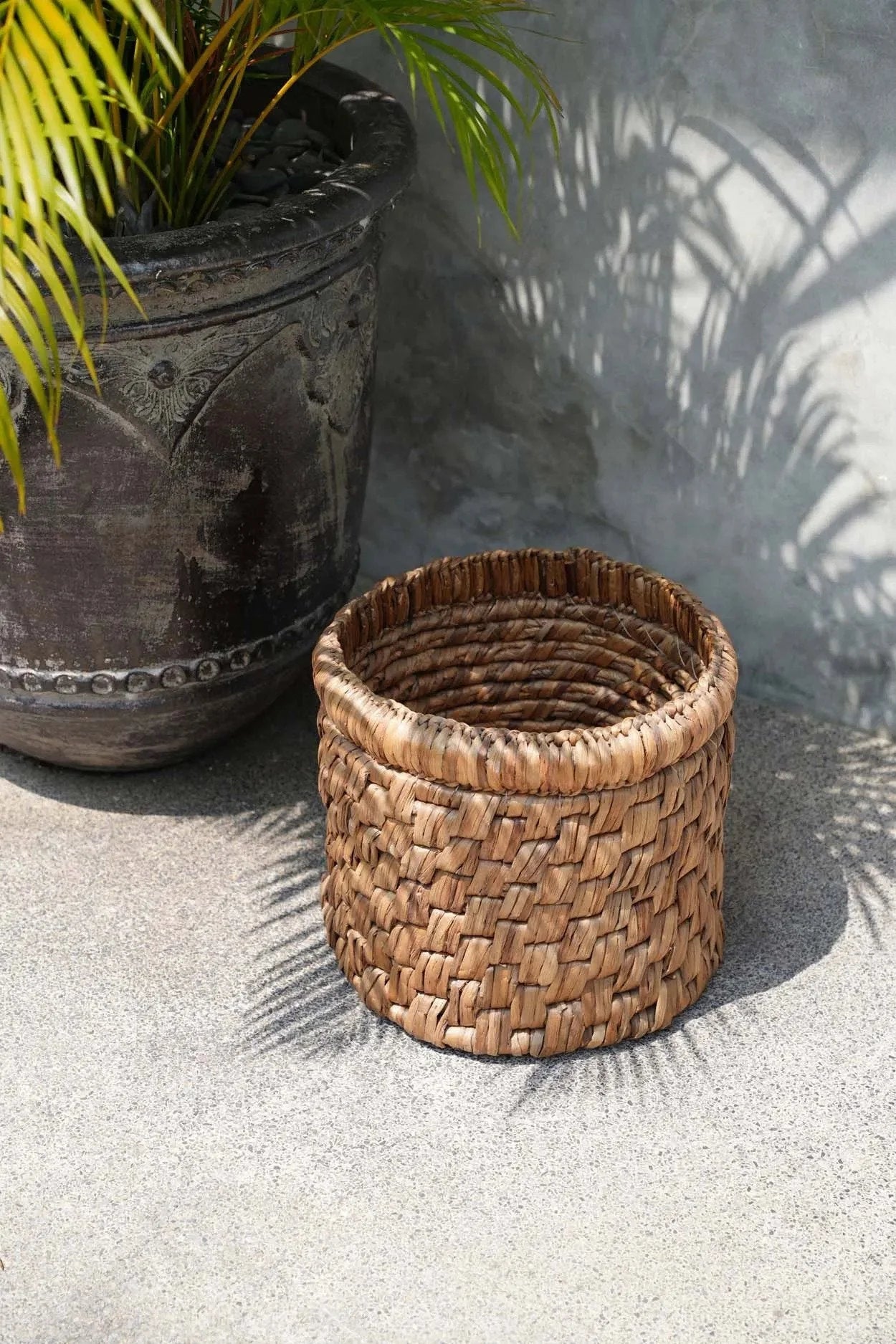 Panier de rangement en jacinthe d’eau tressée cylindrique naturel Ø34 cm