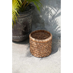 Panier de rangement en jacinthe d’eau tressée ronde naturel avec bord arrondi