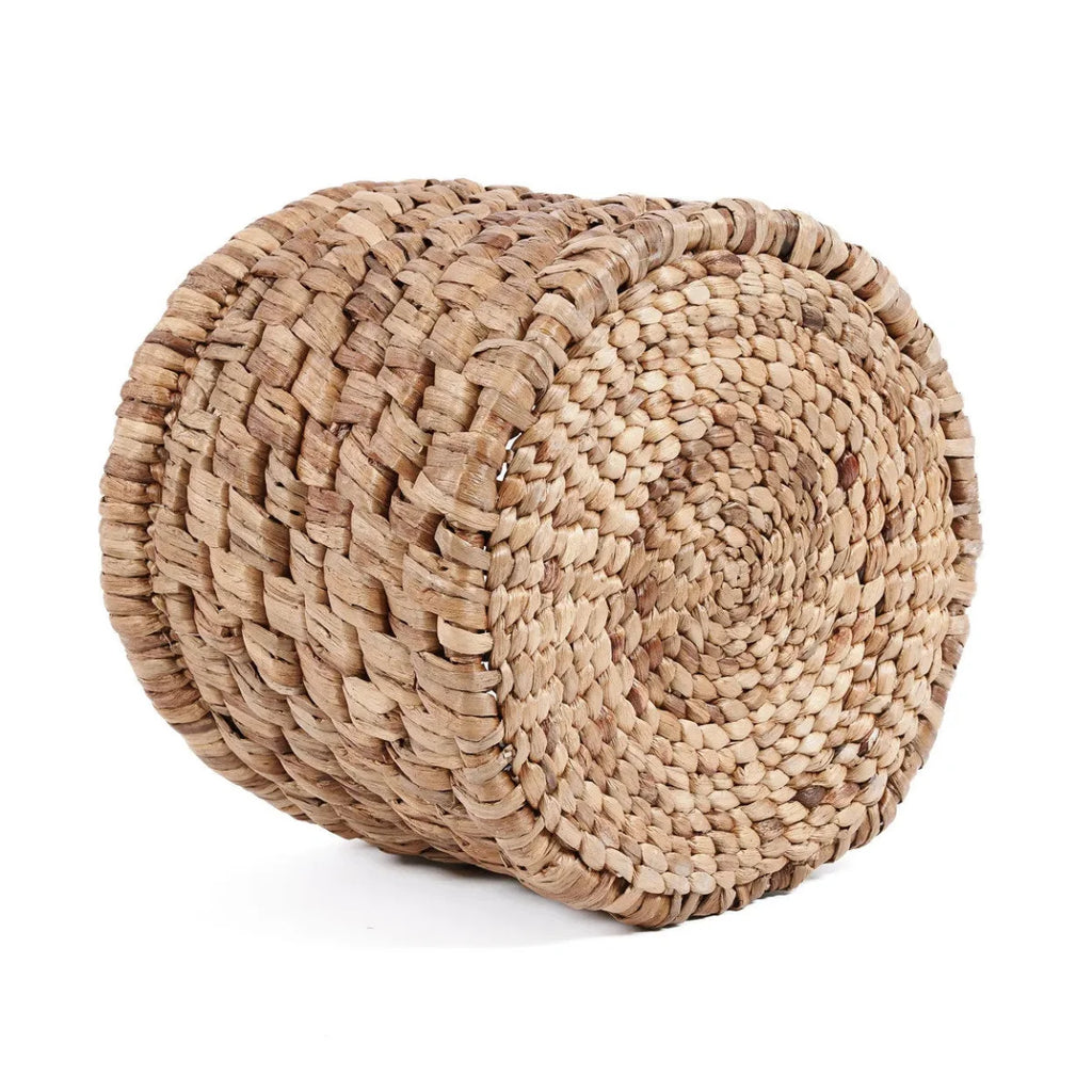 Panier de rangement en jacinthe d’eau tressée ronde avec base en spirale naturel