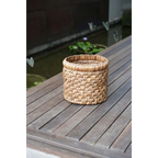 Panier de rangement en jacinthe d’eau tressée ronde naturel avec bord roulé