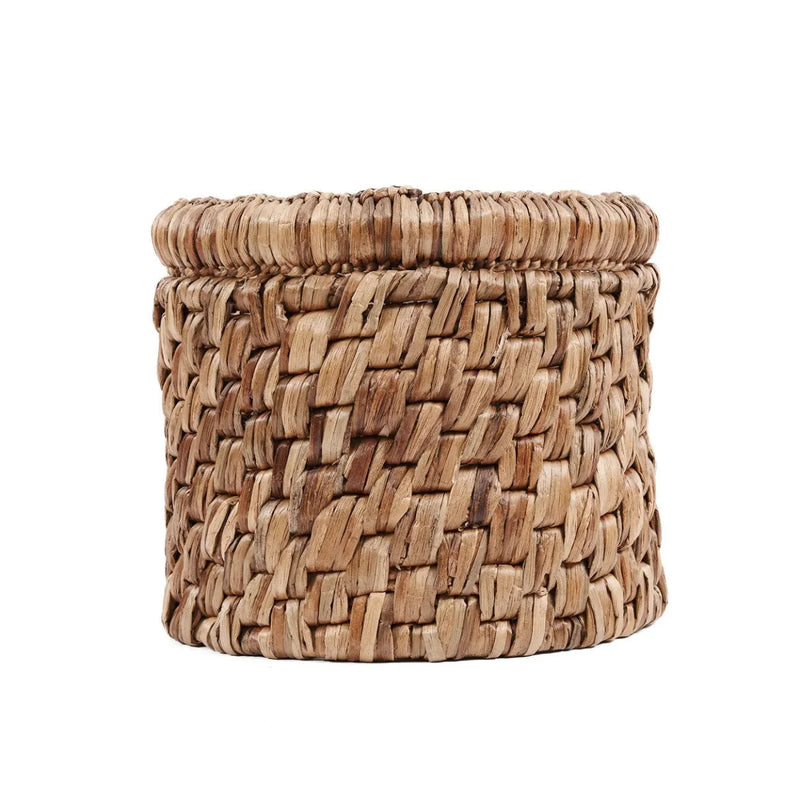 Panier de rangement en jacinthe d’eau tressée forme ronde naturel – Ø34 cm
