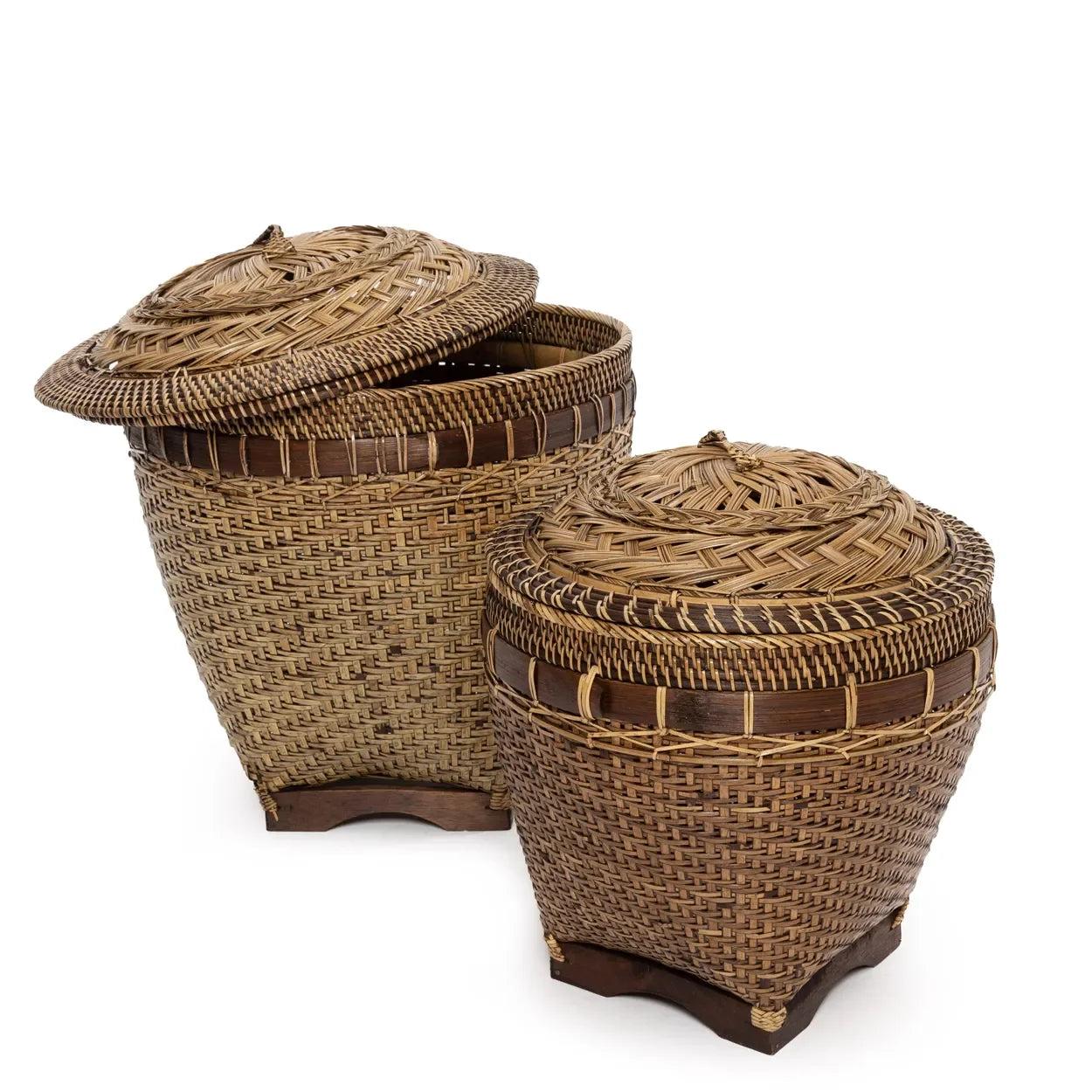 Panier de rangement ovale en rotin tressé naturel avec couvercle et poignée
