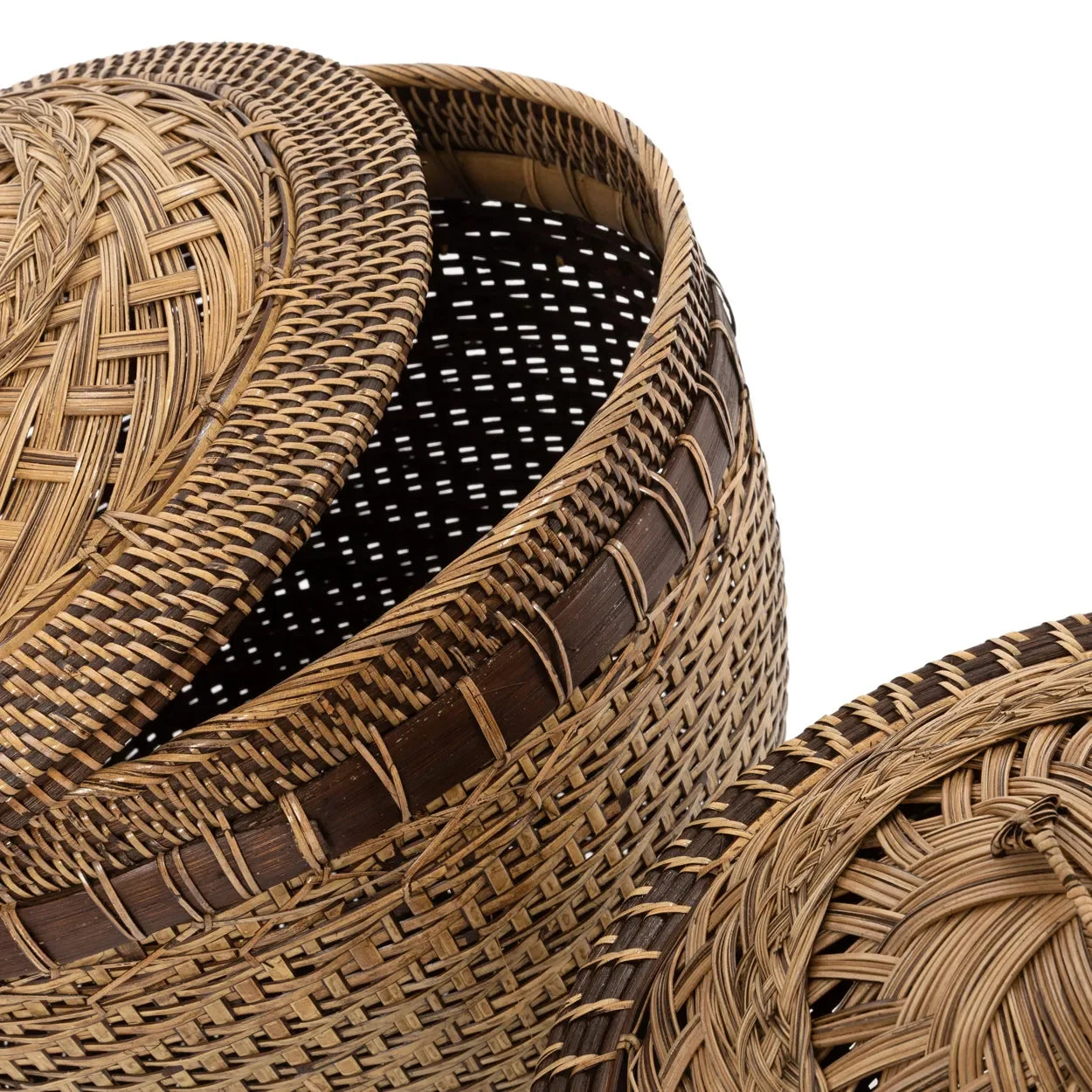Panier de rangement ovale en rotin tressé naturel avec couvercle poignée