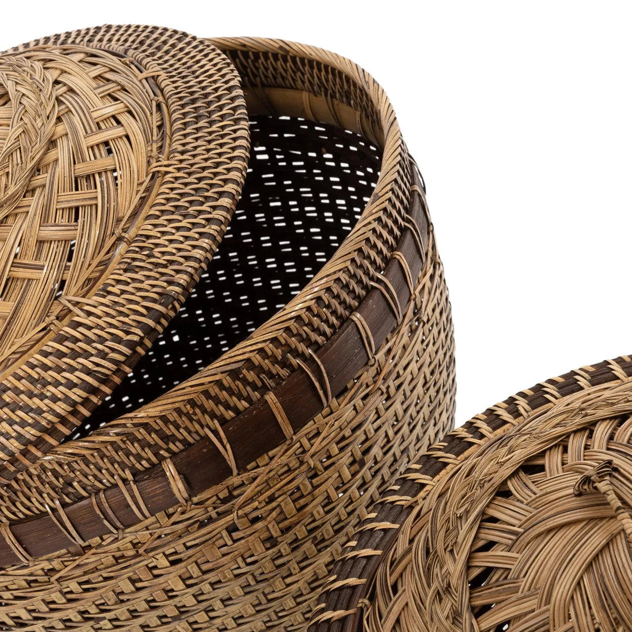 Panier de rangement ovale en rotin tressé naturel avec couvercle poignée – H40 cm