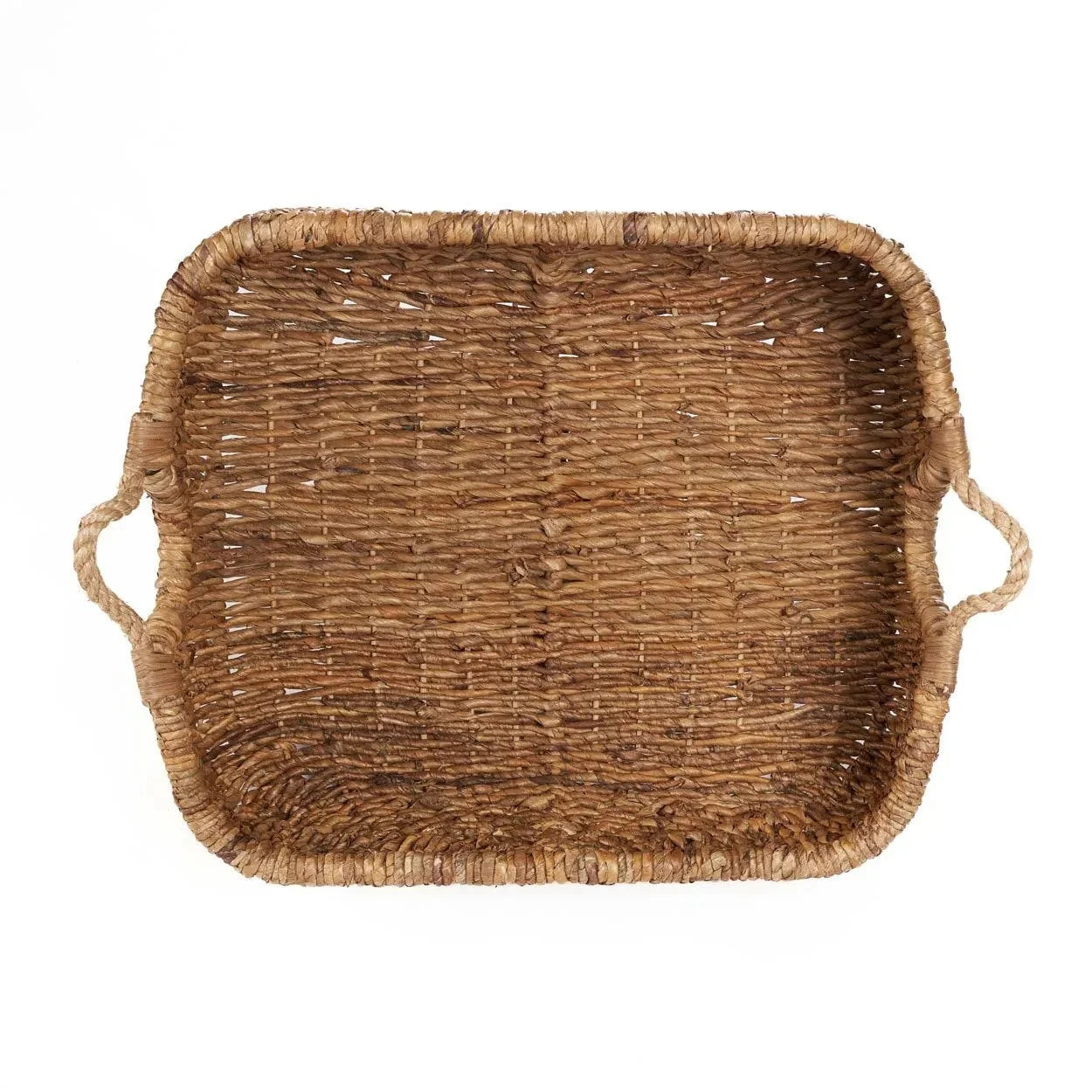 Panier de rangement rectangulaire en feuille de bananier naturelle avec poignées en corde