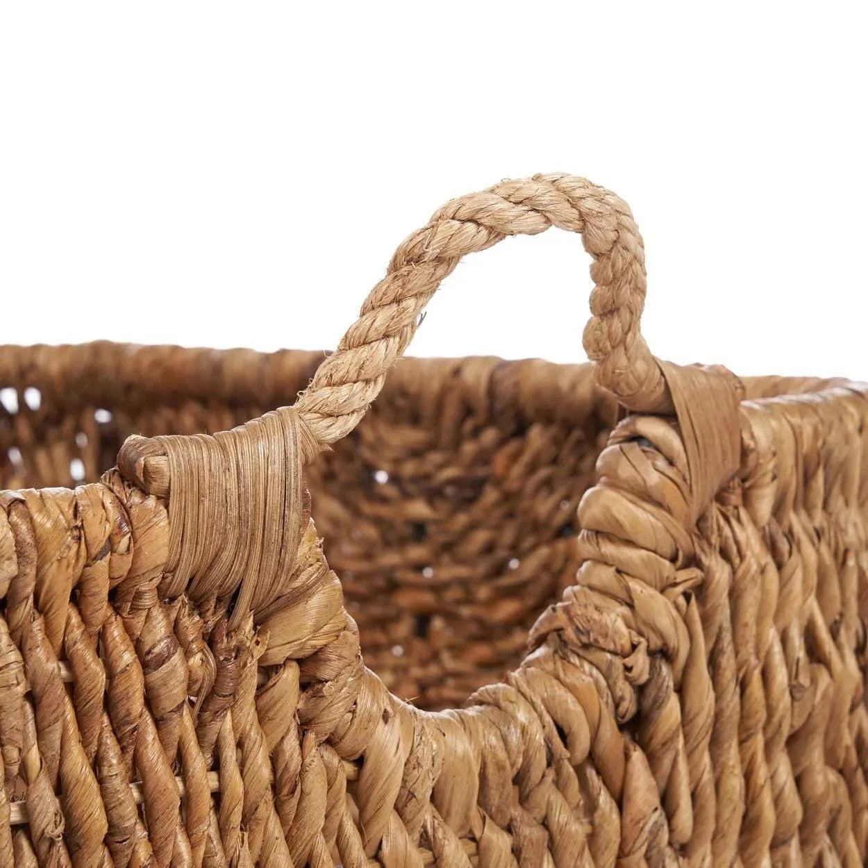 Panier de rangement rectangulaire en feuille de bananier naturelle avec poignées et corde