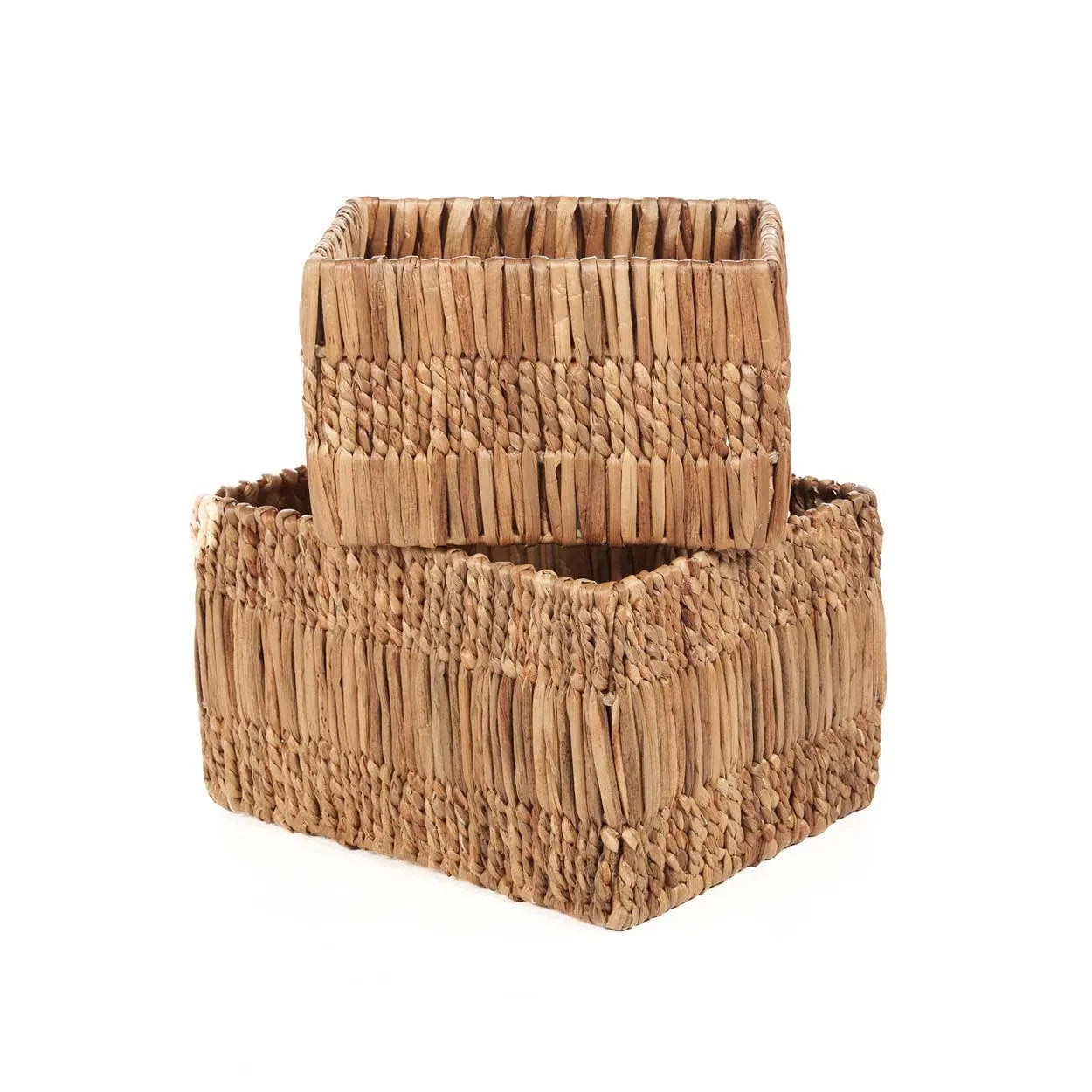 Panier de rangement rectangulaire en feuilles de bananier tressées naturel