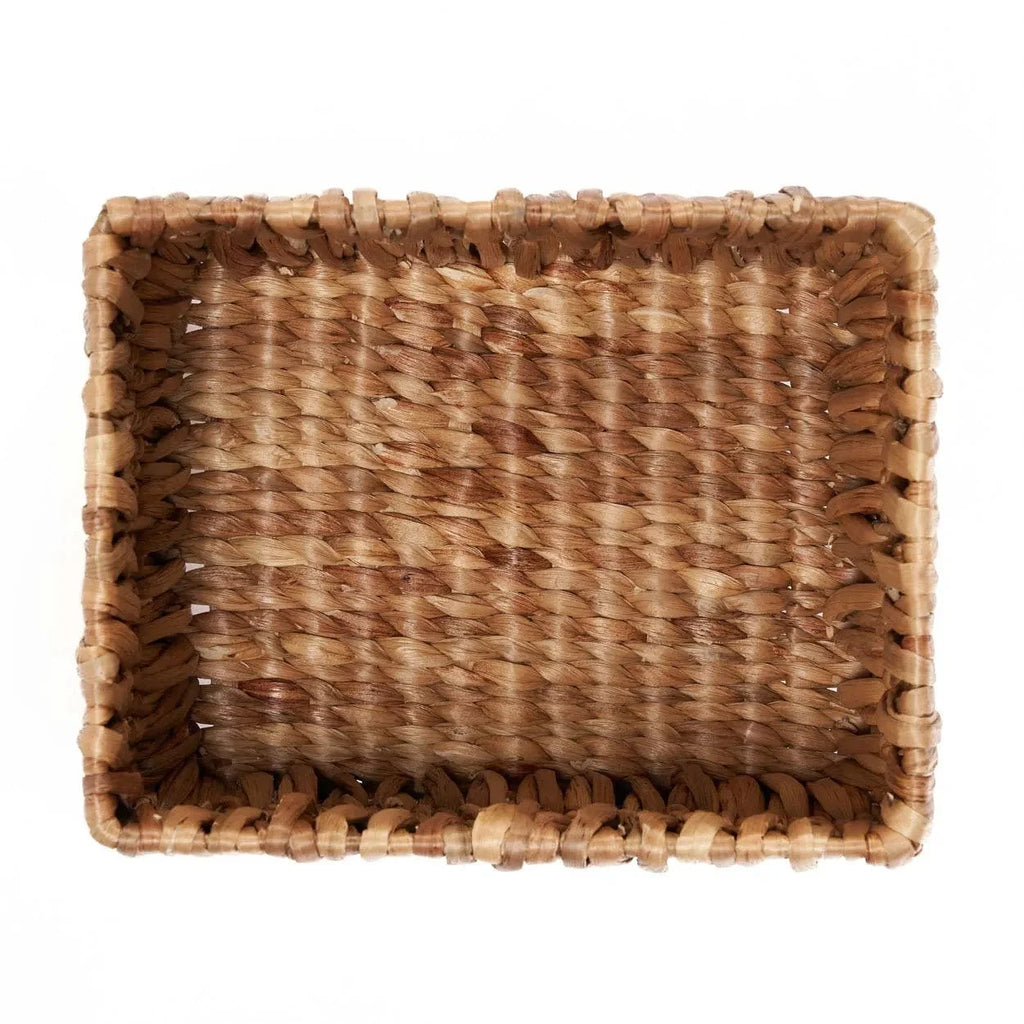 Panier de rangement rectangulaire en feuilles de bananier tressées naturel