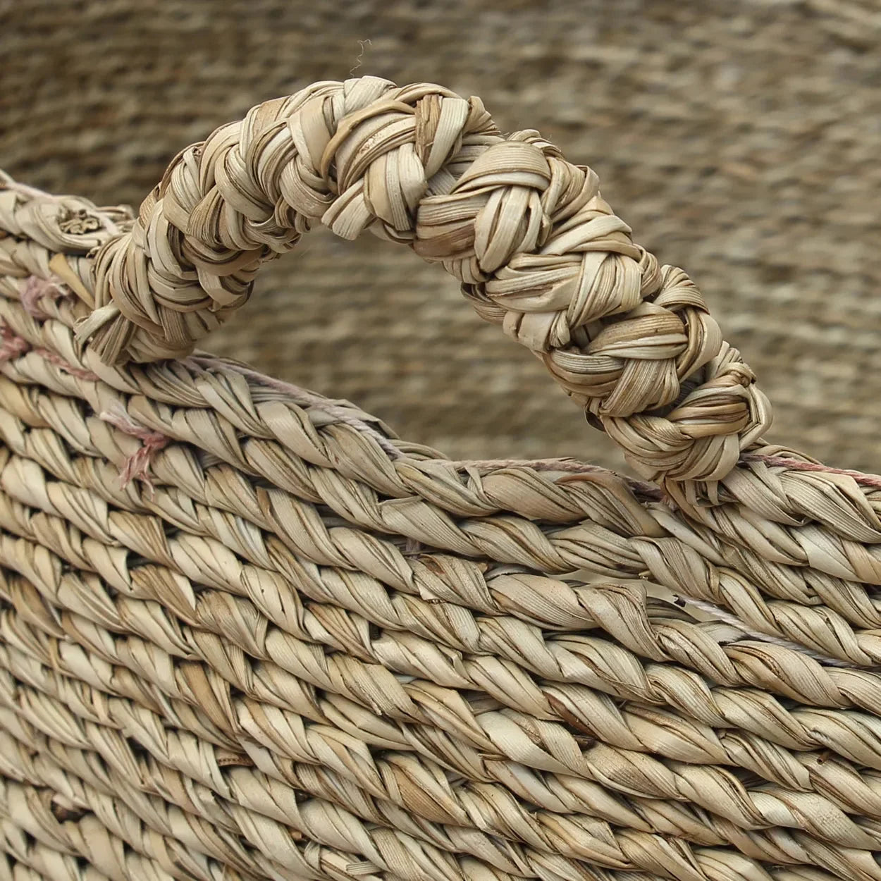Panier de rangement rond en jonc de mer naturel avec poignées – Ø60 cm