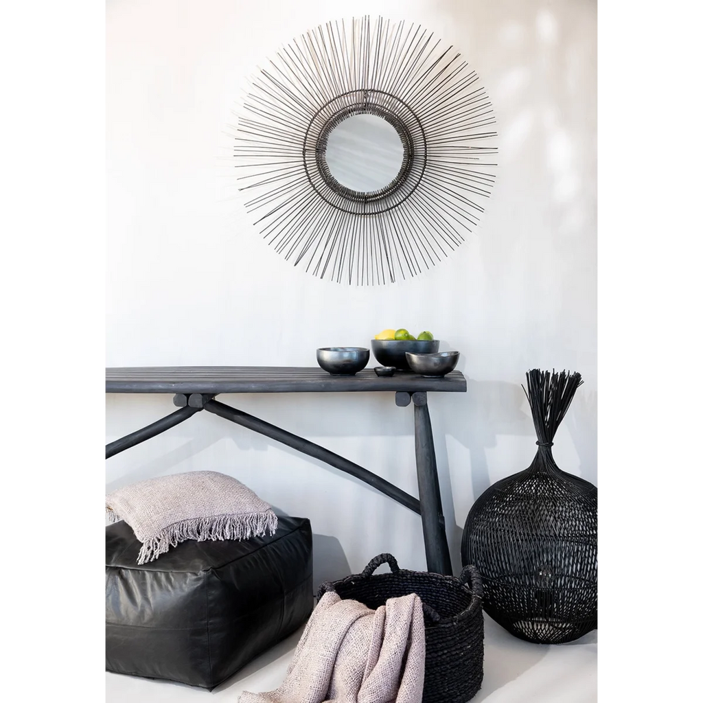 Panier de rangement rond en rotin noir avec poignées – Ø60 cm