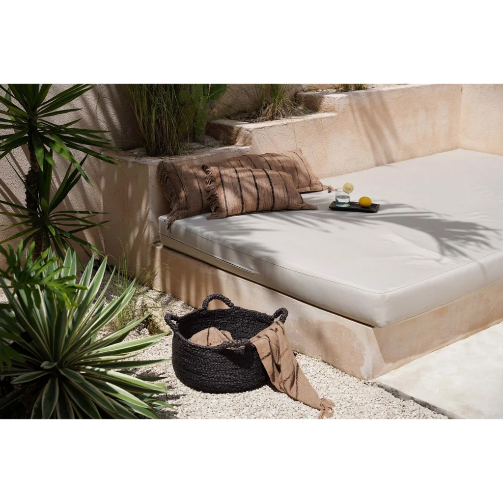 Panier de rangement rond en rotin noir avec poignées – Ø60 cm