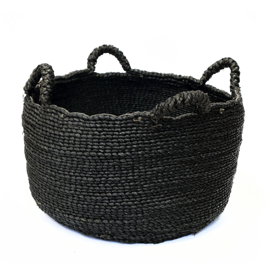 Panier de rangement rond en rotin noir avec poignées – Ø60 cm