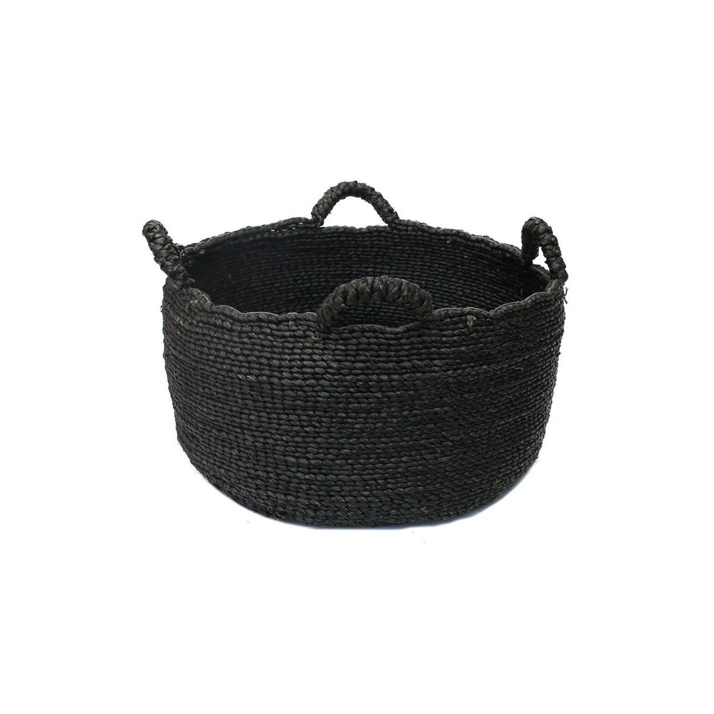 Panier de rangement rond en rotin noir tressé avec anses intégrées