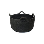 Panier de rangement rond en rotin noir tressé avec anses intégrées