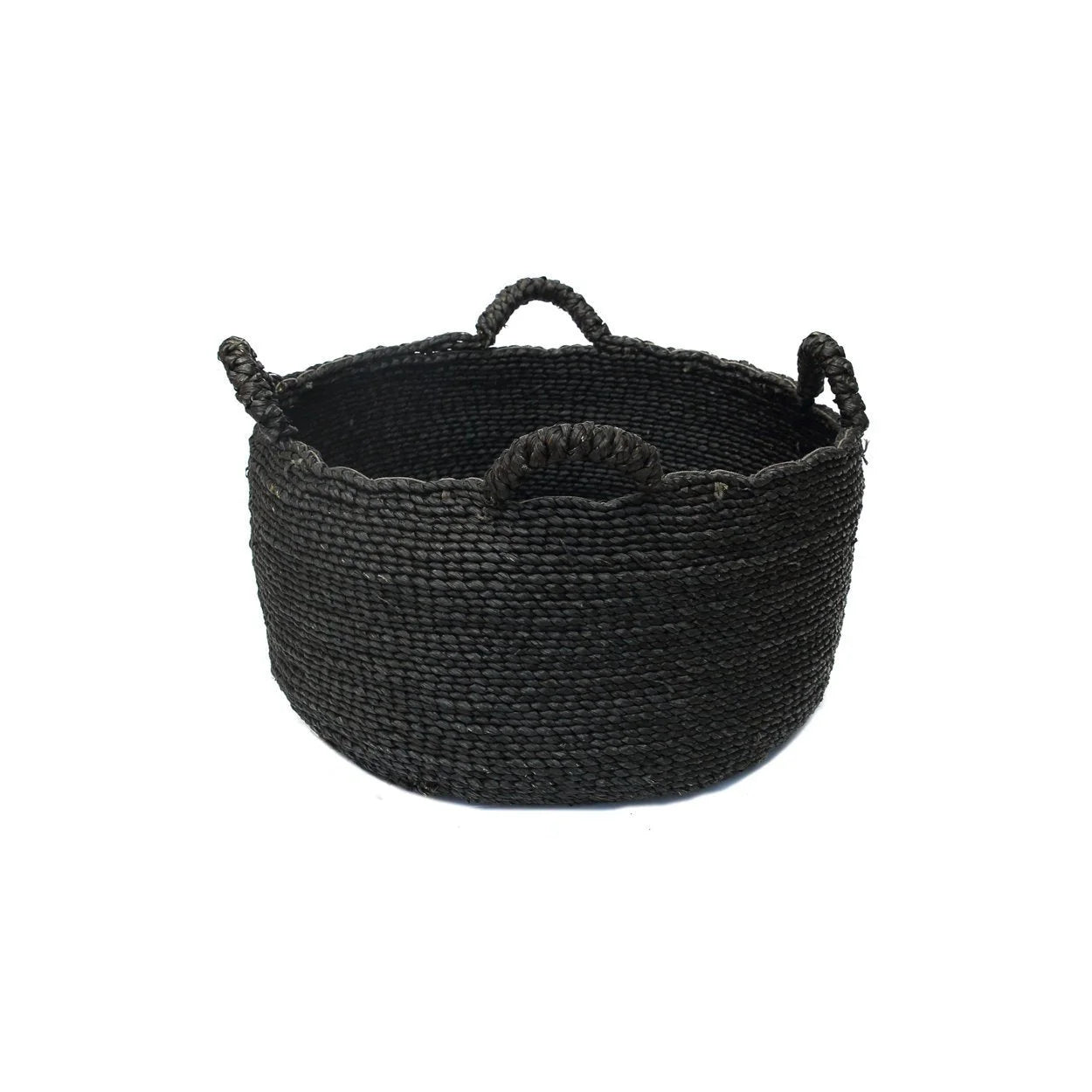 Panier de rangement rond en rotin noir tressé avec anses intégrées