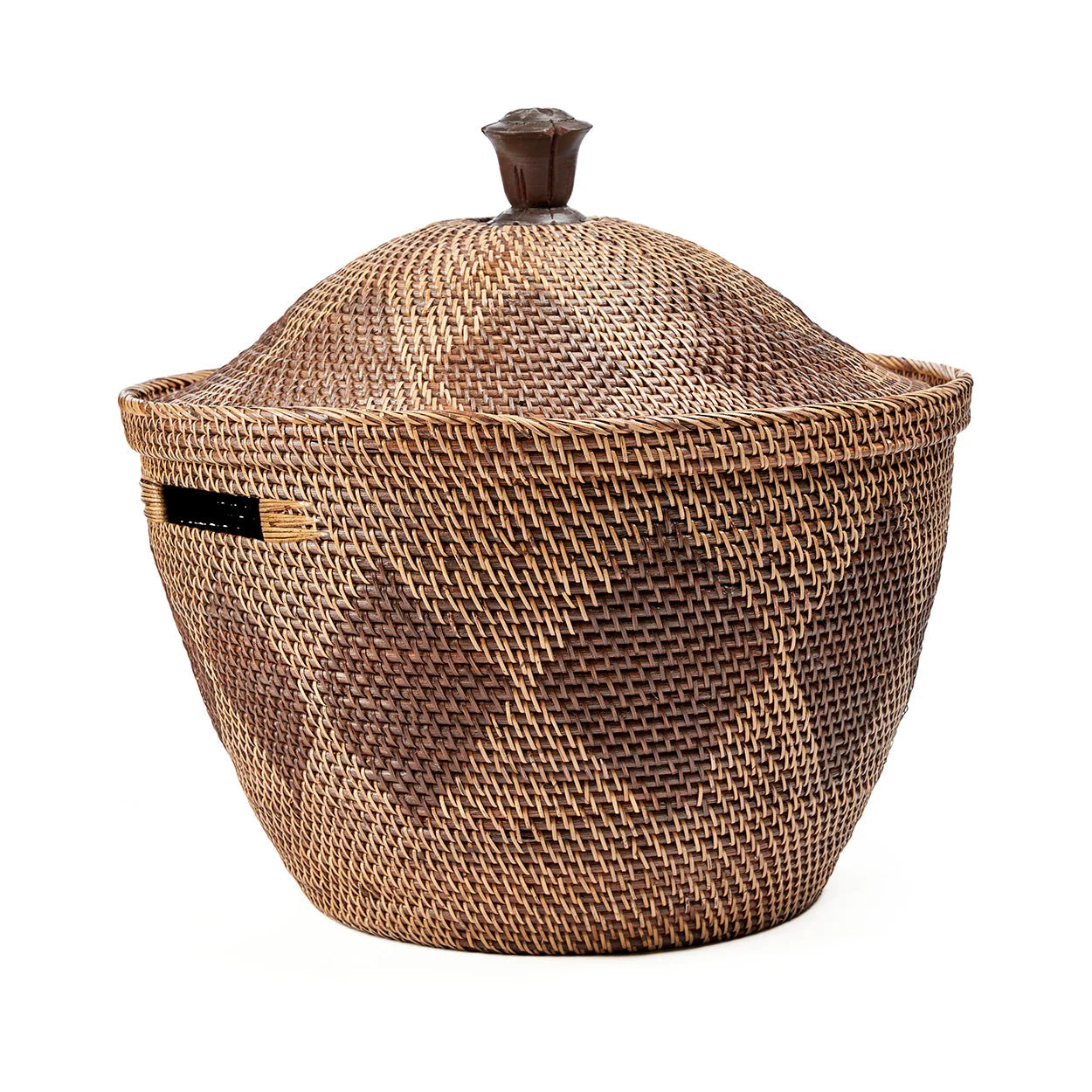 Panier de rangement en rotin brun naturel avec couvercle couronne