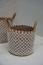 Panier de rangement en rotin naturel motif croisé avec poignées intégrées