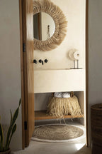 Panier en raphia naturel 43x43 cm avec déco feuillage