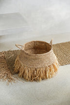 Panier en Raphia Naturel avec Franges, 30 x 36 cm, panier tissé avec franges