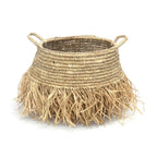 Panier en raphia naturel avec franges, 30 x 36 cm, parfait pour la décoration
