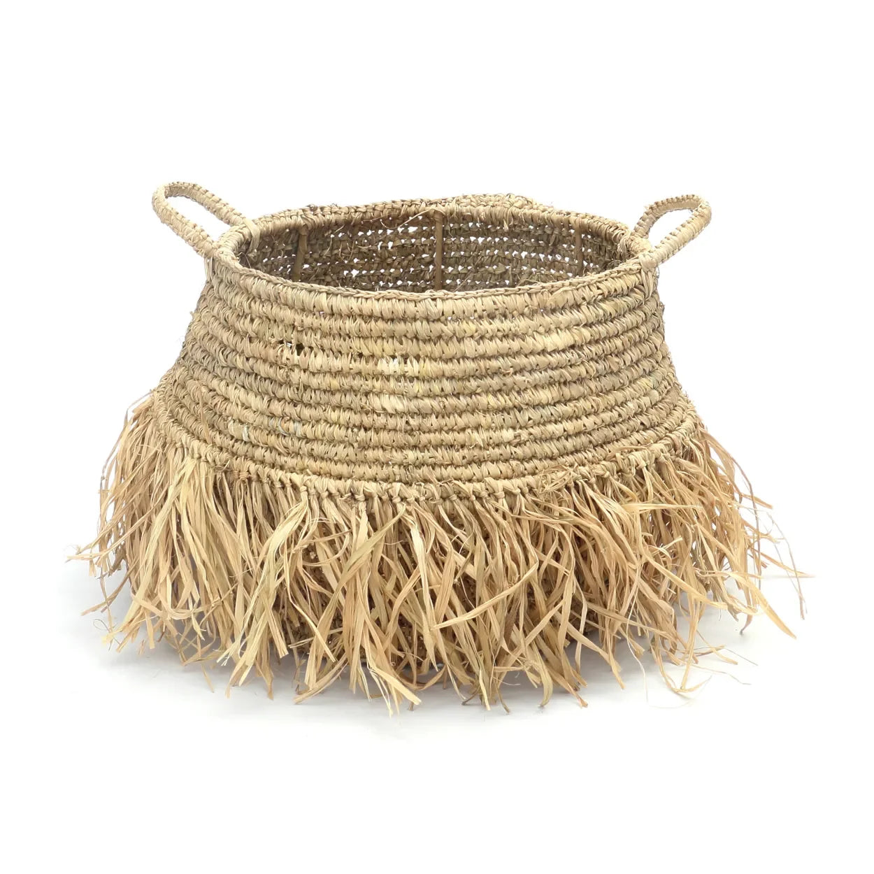 Panier en raphia naturel avec franges, 30 x 36 cm, parfait pour la décoration