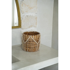 Panier rond en feuilles de bananier & macramé naturel blanc tressé