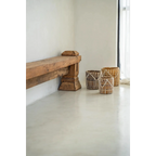 Panier rond en feuilles de bananier & macramé naturel blanc tressé