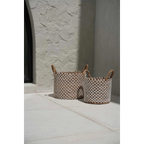 Panier rond en jonc de mer et macramé blanc avec anses – Ø39 cm