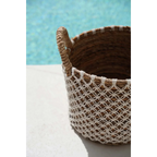 Panier rond en jonc de mer et macramé blanc avec anses – Ø39 cm