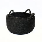 Panier rond en jonc de mer noir à anses souples – Ø52 cm