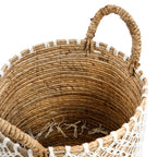 Panier rond en jute tressé avec anses en corde, motif filet blanc, Ø35 cm