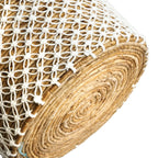 Panier rond en jute tressé avec overlay macramé blanc et anses en corde Ø35 cm