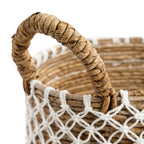 Panier rond en jute tressé avec anse corde et détail macramé, Ø35 cm