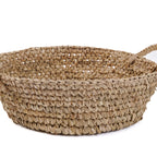 Panier rond en raphia naturel beige avec anse intégrée