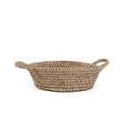 Panier rond en raphia naturel beige tissé avec anses intégrées
