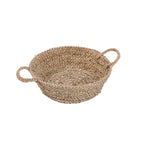 Panier rond en raphia naturel beige tissé avec anses intégrées