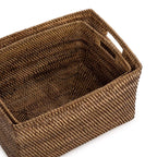 Panier en rotin tressé brun à poignées motif chevron, set de deux, 51x41 cm