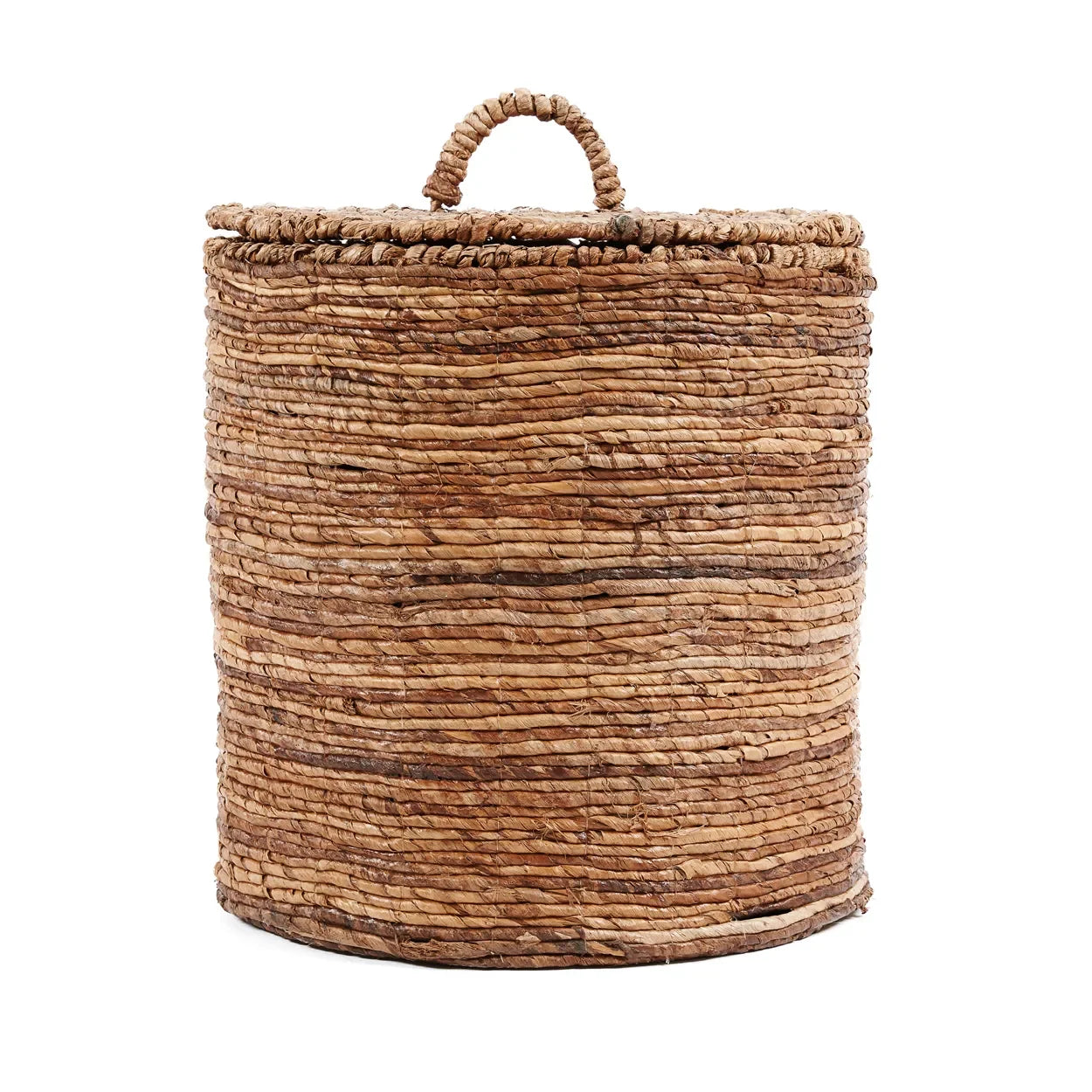 Panier cylindrique en feuilles de bananier naturel avec couvercle et poignée pour rangement