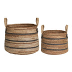 Deux paniers en feuilles de bananier naturel Ø30 cm, lot de 2, rayures tan et marron