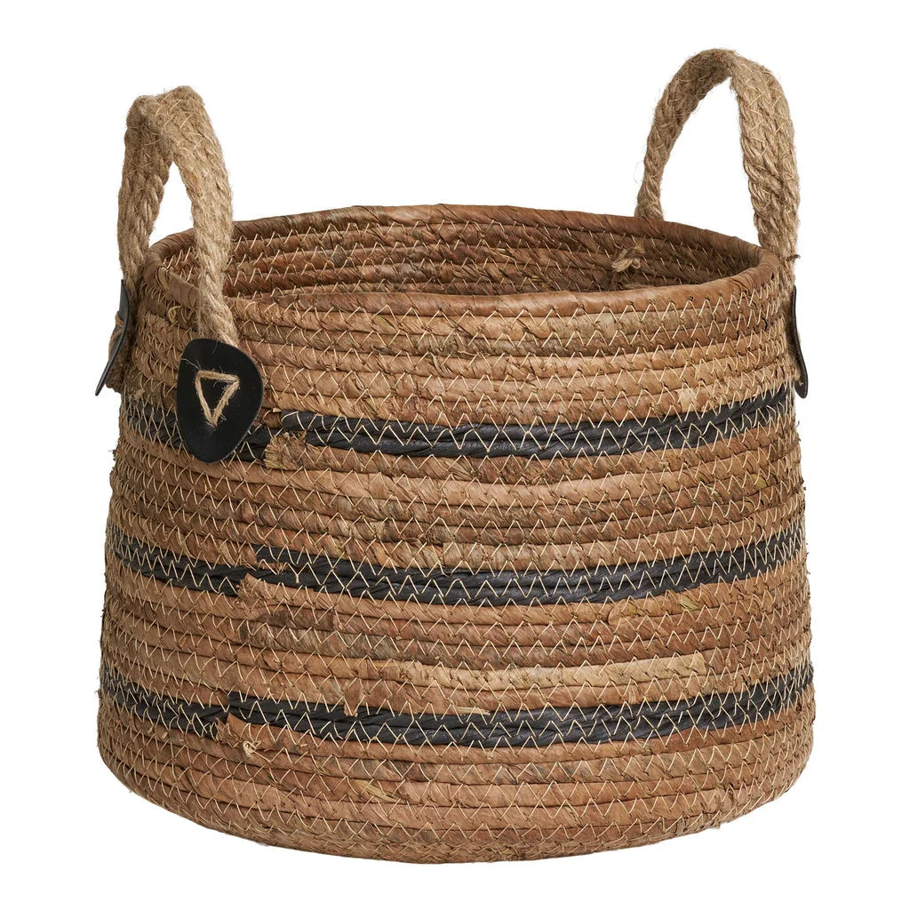 Panier rond en feuilles de bananier naturel avec poignées en corde, lot de 2