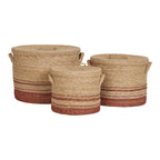 Lot de 3 paniers en herbe de mer naturel marron à rayures terracotta